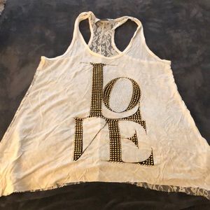 LOVE white lace crinkle crop racer back tank size small women’s